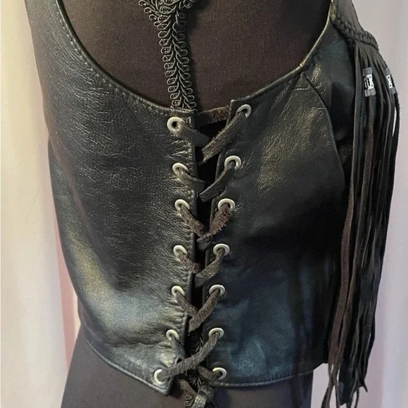 On The Fringe Leather Top/Biker/Gothic/Beaded Fringe - Picture 8 of 10